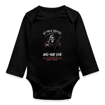 So many idiots and just a scythe of sarcasm - Organic Longsleeve Baby Bodysuit - black - Front