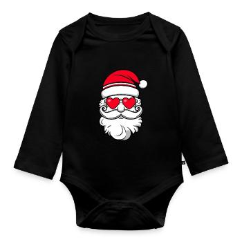 Weihnachtsmann Santa Claus Christmas Weihnachten - Baby Bio-Langarm-Body - Schwarz - Vorne