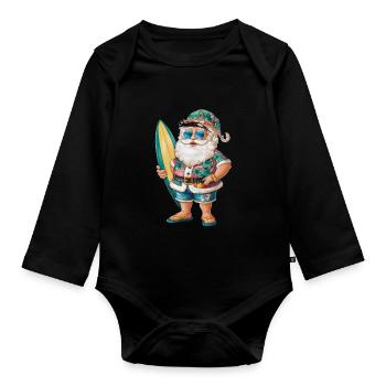 Weihnachtsmann Santa Claus Christmas Weihnachten - Baby Bio-Langarm-Body - Schwarz - Vorne