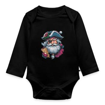 Weihnachtsmann Santa Claus Christmas Weihnachten - Baby Bio-Langarm-Body - Schwarz - Vorne