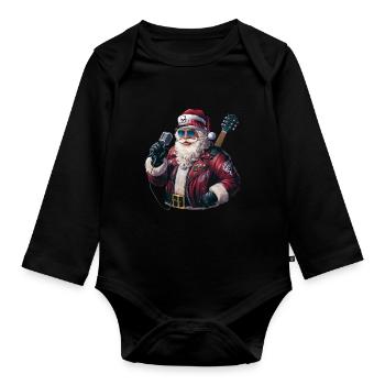 Weihnachtsmann Santa Claus Christmas Weihnachten - Baby Bio-Langarm-Body - Schwarz - Vorne