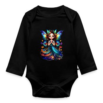 Charming Butterfly Fairy - Organic Longsleeve Baby Bodysuit - black - Front