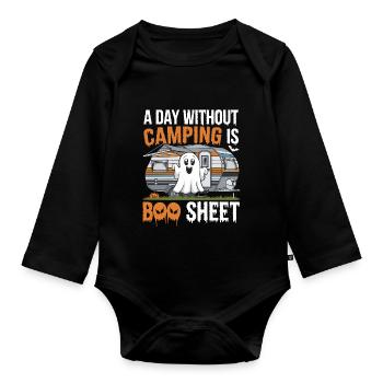 A Day Without Camping Is Boo Sheet Ghost Halloween - Baby Bio-Langarm-Body - Schwarz - Vorne