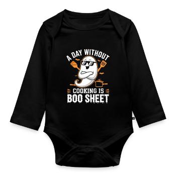 A Day Without Cooking Is Boo Sheet Ghost Halloween - Baby Bio-Langarm-Body - Schwarz - Vorne