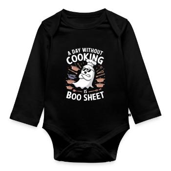 A Day Without Cooking Is Boo Sheet Ghost Halloween - Baby Bio-Langarm-Body - Schwarz - Vorne