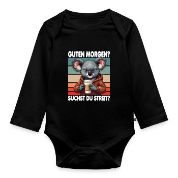 Bonjour? Vous cherchez un combat ? Grognement matinal - Body Bébé bio manches longues - noir - Devant