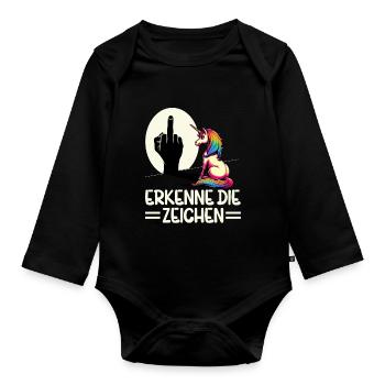 Recognize the Signs Unicorn Shadow Funnier - Organic Longsleeve Baby Bodysuit - black - Front