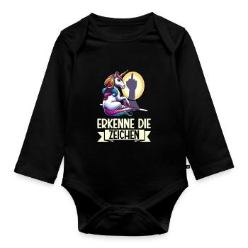 Recognize the Signs Unicorn Shadow Funnier - Organic Longsleeve Baby Bodysuit - black - Front