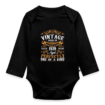 Vintage November 1939 Anniversary November 1939 - Organic Longsleeve Baby Bodysuit - black - Front