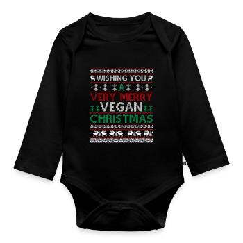 Wishing You A Very Merry Vegan Christmas - Organic Longsleeve Baby Bodysuit - black - Front