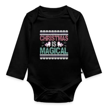 Funny Christmas Is Magical - Organic Longsleeve Baby Bodysuit - black - Front