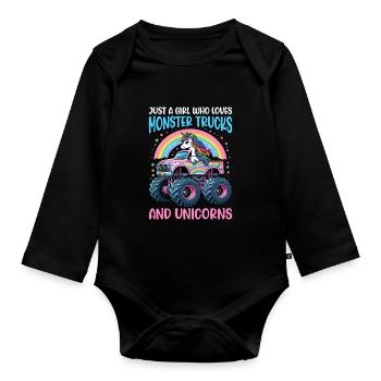 Monster Truck Einhorn Geburtstagsfeier Mädchen - Baby Bio-Langarm-Body - Schwarz - Vorne