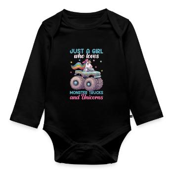 Monster Truck Einhorn Geburtstagsfeier Mädchen - Baby Bio-Langarm-Body - Schwarz - Vorne