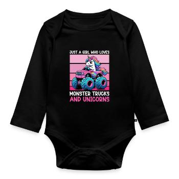 Monster Truck Einhorn Geburtstagsfeier Mädchen - Baby Bio-Langarm-Body - Schwarz - Vorne