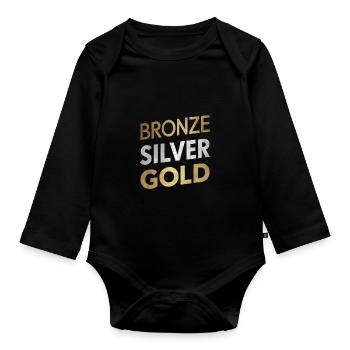 Bronze Silber Gold - Baby Bio-Langarm-Body - Schwarz - Vorne