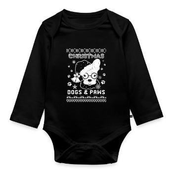 Christmas Dog And Paws Funny Dog Lovers - Organic Longsleeve Baby Bodysuit - black - Front