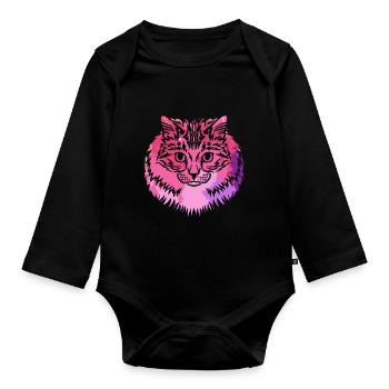 Siberian Cat Siberian Cat Colorful - Organic Longsleeve Baby Bodysuit - black - Front