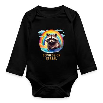 WASCHBÄR DEPRESSION IS REAL - Baby Bio-Langarm-Body - Schwarz - Vorne