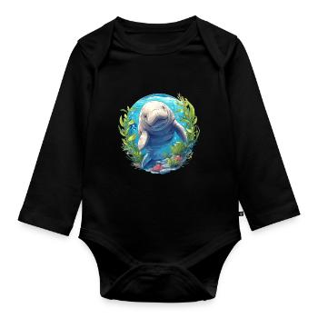 Manatee Dugongs Dugong - Organic Longsleeve Baby Bodysuit - black - Front
