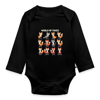 Viele Fuchsarten - Welt der Füchse - Baby Bio-Langarm-Body - Schwarz - Vorne