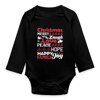 Christmas Christmas Words Laugh Peace Love - Organic Longsleeve Baby Bodysuit - black - Front