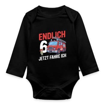 Endlich 6 Jetzt Fahre Ich Feuerwehr - Baby Bio-Langarm-Body - Schwarz - Vorne