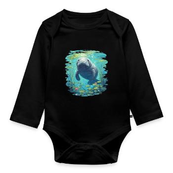 Seekuh Manatees Manatee - Organic Longsleeve Baby Bodysuit - black - Front