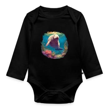 Seekuh Manatees Manatee - Organic Longsleeve Baby Bodysuit - black - Front