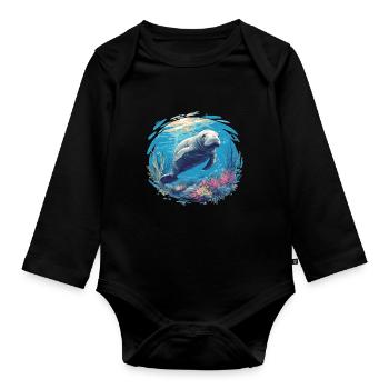 Seekuh Manatees Manatee - Organic Longsleeve Baby Bodysuit - black - Front
