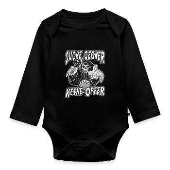 Sensemann Design - Suche Gegner, keine Opfer - Baby Bio-Langarm-Body - Schwarz - Vorne