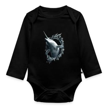 Narwal - Baby Bio-Langarm-Body - Schwarz - Vorne