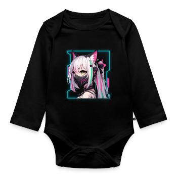 Japonais Manga Anime Esthétique Cyberpunk Techwear - Body Bébé bio manches longues - noir - Devant