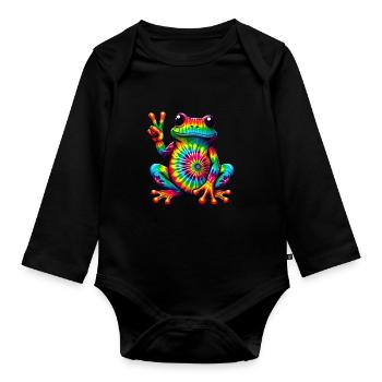 Frosch Friedenszeichen Niedliche Hippie - Baby Bio-Langarm-Body - Schwarz - Vorne