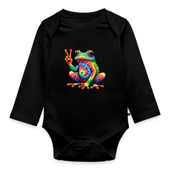 Frosch Friedenszeichen Niedliche Hippie - Baby Bio-Langarm-Body - Schwarz - Vorne