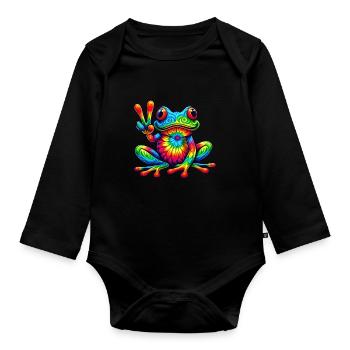 Frosch Friedenszeichen Niedliche Hippie - Baby Bio-Langarm-Body - Schwarz - Vorne
