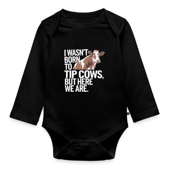 Funny Cow Tipping Joke for Farm Enthusiasts and - Organic Longsleeve Baby Bodysuit - black - Front