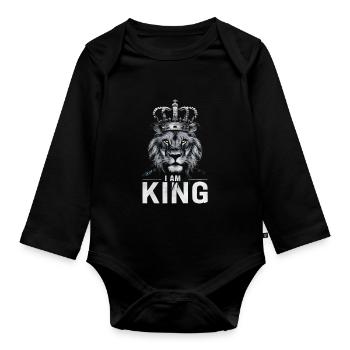 I am king lion with crown - Organic Longsleeve Baby Bodysuit - black - Front