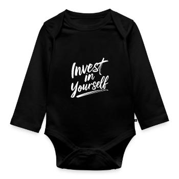 Invest in yourself Motivational - Organic Longsleeve Baby Bodysuit - black - Front