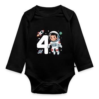 4th Birthday Astronaut Space Adventure for Boys - Baby Bio-Langarm-Body - Schwarz - Vorne