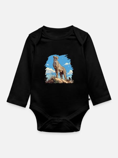 Cheetah Geparde Gepard - Baby Bio-Langarm-Body - Schwarz