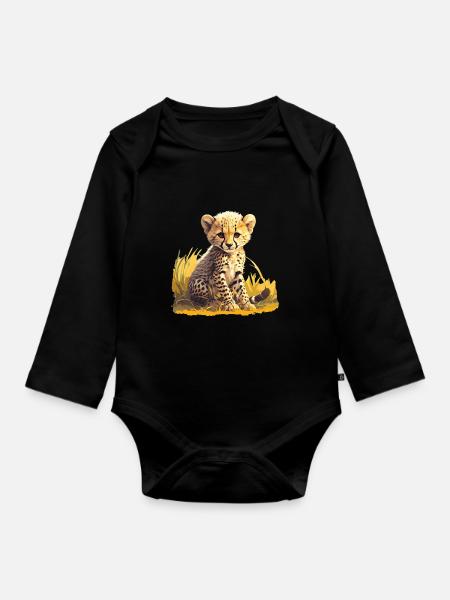 Cheetah Geparde Gepard - Baby Bio-Langarm-Body - Schwarz