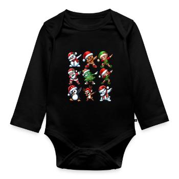 Dabbing Père Noël Elfe Danse de Noël Tendance - Body Bébé bio manches longues - noir - Devant