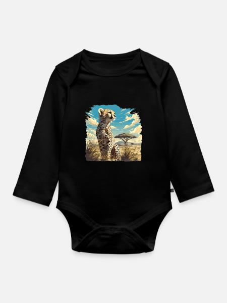 Cheetah Geparde Gepard - Baby Bio-Langarm-Body - Schwarz