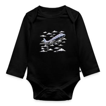 My first plane trip First time flying - Organic Longsleeve Baby Bodysuit - black - Front