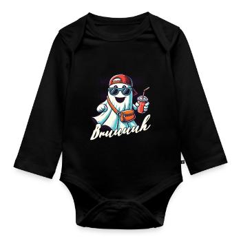Unheimliches Halloween Gespenst Bruh - Baby Bio-Langarm-Body - Schwarz - Vorne