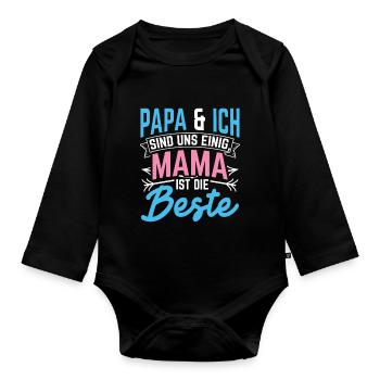 Papa et moi sommes d’accord pour dire que maman est la meilleure chérie - Body Bébé bio manches longues - noir - Devant
