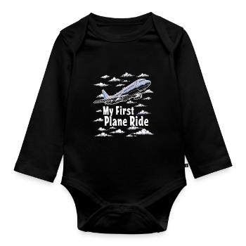 Meine Erste Flugreise Erstes Mal Fliegen - Baby Bio-Langarm-Body - Schwarz - Vorne