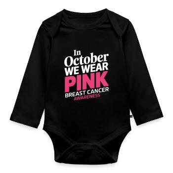 En octobre, nous portons du Pink Horror Breast Cancer - Body Bébé bio manches longues - noir - Devant