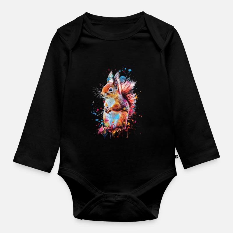 Eichhörnchen - Baby Bio-Langarm-Body - Schwarz