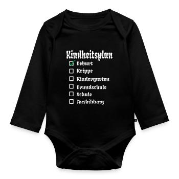 Krippe Kind Kita Kindergarten Geschenk - Baby Bio-Langarm-Body - Schwarz - Vorne